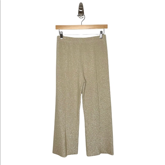 ..,merci italia | NWT Split Hem Pull on Trousers Metallic Lurex Beige IT40/US4 - Picture 2 of 9